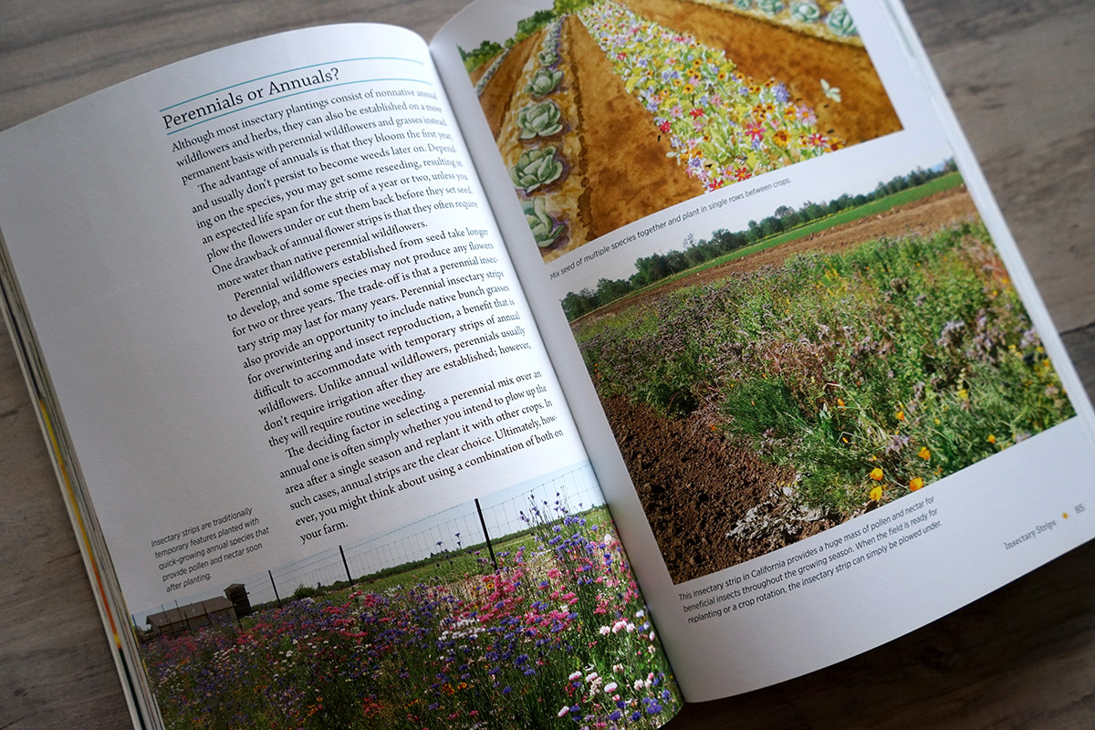 Open book about farming with beneficial insects