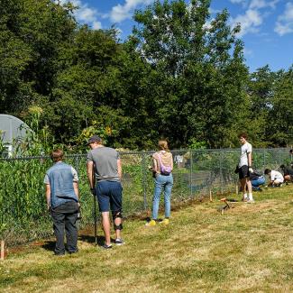 Volunteers planting pollinator habitat at the Portland People's Garden